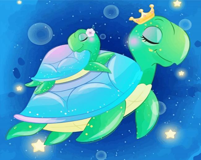 Baby Turtle And Mother Diamond Painting