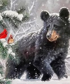 Black Bear In The Snow Diamond Painting