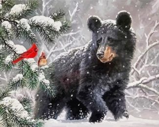 Black Bear In The Snow Diamond Painting
