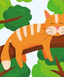 Cartoon Cat On Branch Of Tree Diamond Painting