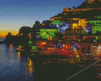 Colorful Amalfi Coast Night Diamond Painting