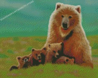 Mama Bear And Cubs Diamond Painting