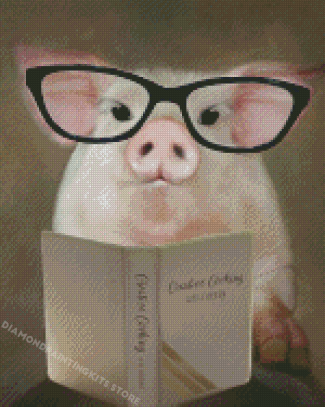 Pig Glasses Reading Book Diamond Painting