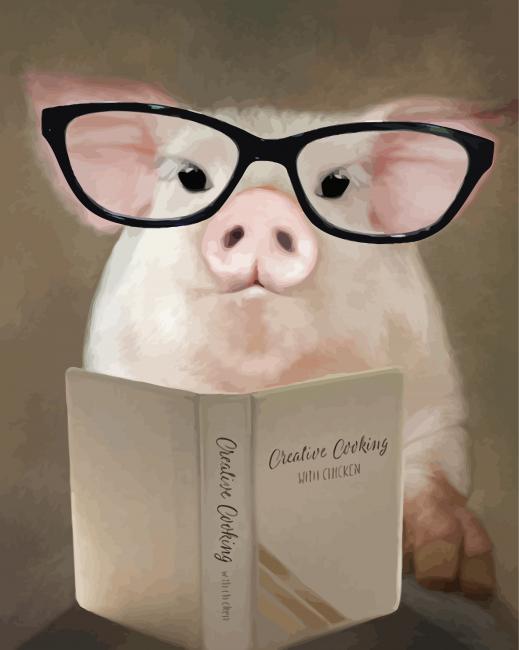 Pig Glasses Reading Book Diamond Painting