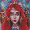 Red Headed Girl With Owl Diamond Painting