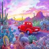 Red Truck In Succulent Desert Diamond Painting