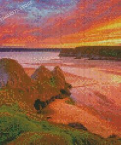 Sunset At Three Cliffs Bay Swansea Diamond Painting