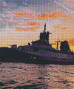 The F125 Ship At Sunset Diamond Painting
