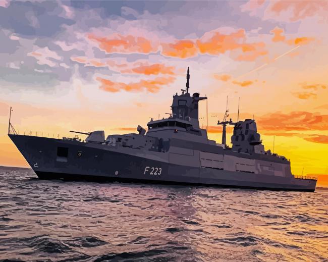 The F125 Ship At Sunset Diamond Painting