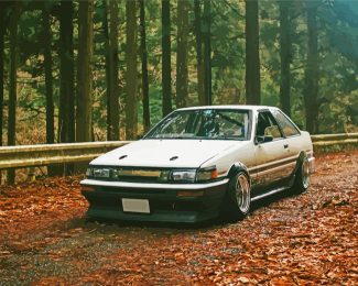 White Ae86 In The Forest Diamond Painting