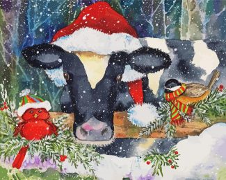 Winter Christmas Cow Diamond Painting
