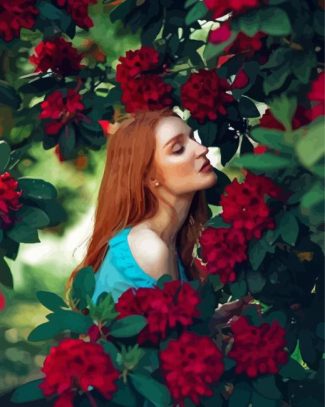 Woman Smells Red Flowers Diamond Painting