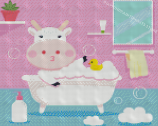 Adorable Cow In Bath Tub Diamond Painting