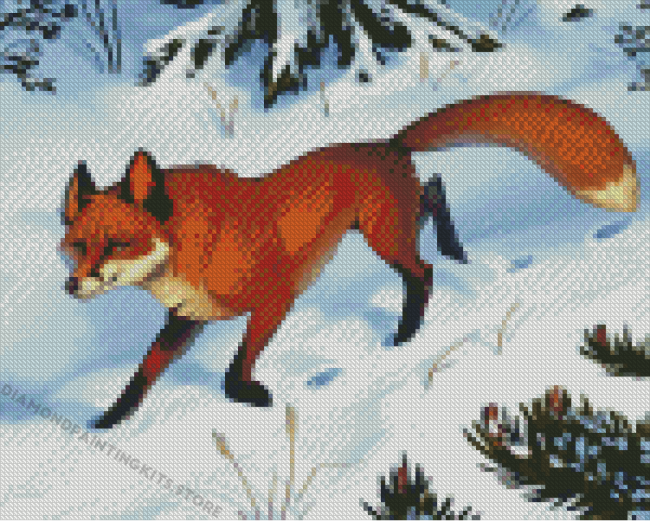 Aesthetic Fox In Snow Art Diamond Painting