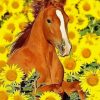 Cute Horse with Sunflowers Diamond Painting