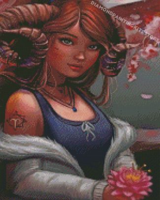 Fantasy Aries Zodiac Girl Diamond Painting