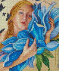 Girl Hugging Blue Dahlia Diamond Painting