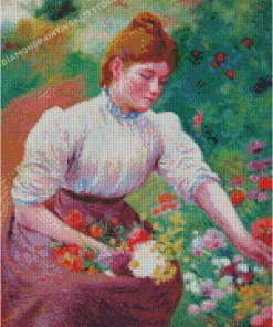 Vintage Lady Picking Flower Diamond Painting
