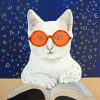 White Cat Reading Diamond Painting