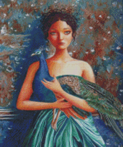 A Girl And Peacock Diamond Painting