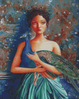 A Girl And Peacock Diamond Painting