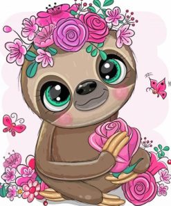 Baby Sloth And Flowers Diamond Painting