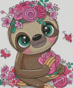 Baby Sloth And Flowers Diamond Painting