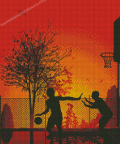 Basketball Player Silhouette At Sunset Diamond Painting