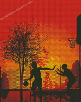 Basketball Player Silhouette At Sunset Diamond Painting