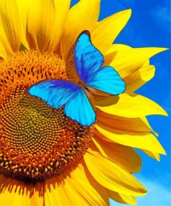 Blue Butterfly On Sunflower Diamond Painting