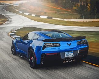 Blue C7 Corvette On The Road Diamond Painting