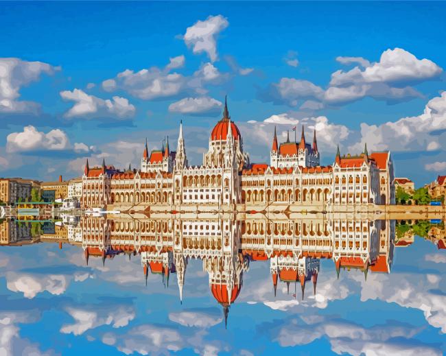 Budapest Parliament Water Reflection Diamond Painting