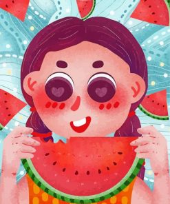 Cartoon Girl With Watermelon Diamond Painting