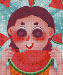 Cartoon Girl With Watermelon Diamond Painting