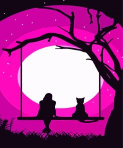 Cat And Girl Sillhouette Diamond Painting