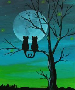 Cats Sitting On Branch Of Tree Diamond Painting
