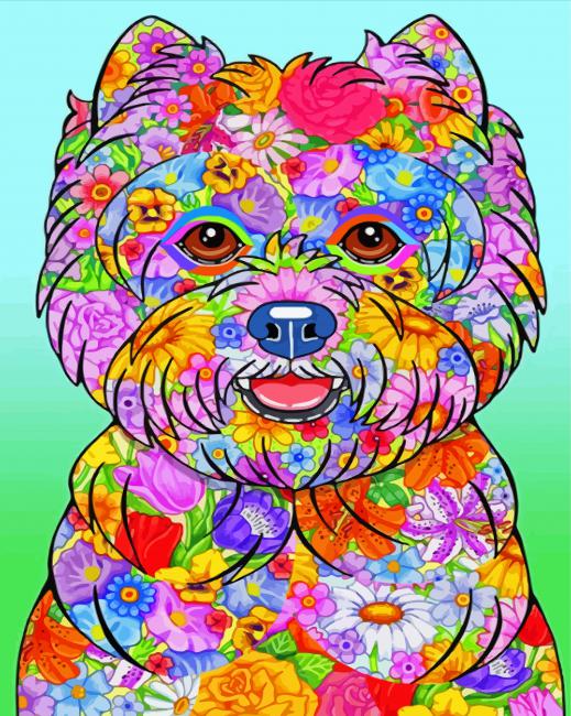 Floral Colourful Westie Diamond Painting