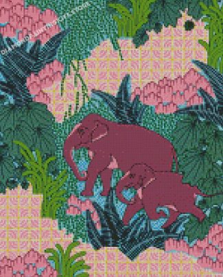 Illustration Elephants In The Jungle Diamond Painting