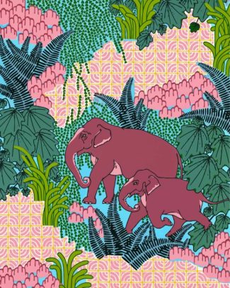 Illustration Elephants In The Jungle Diamond Painting