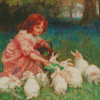 Little Girl With Rabbits Diamond Painting