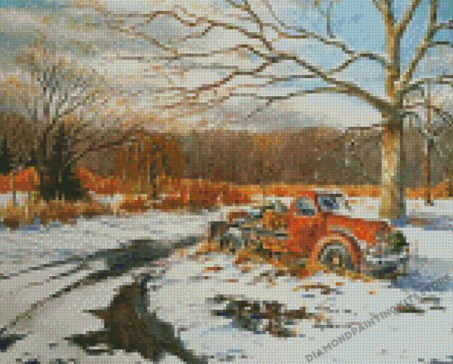 Old Truck In Snow Diamond Painting