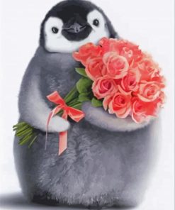 Penguin With Bouquet Of Flowers Diamond Painting