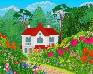 Spring Garden House Diamond Painting