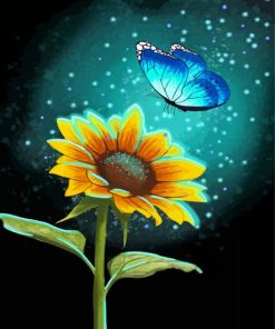 Sunflower With Flying Butterfly Diamond Painting