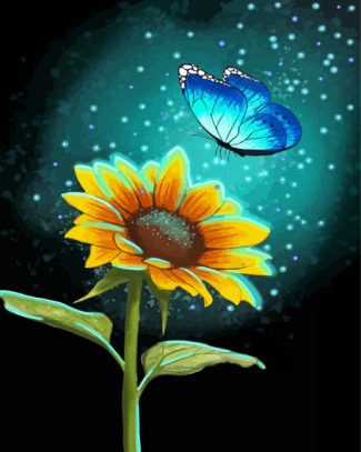 Sunflower With Flying Butterfly Diamond Painting