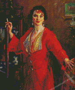 Woman In Red Dress Smoking Diamond Painting