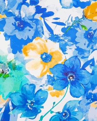Abstract Blue Yellow Flowers Diamond Painting