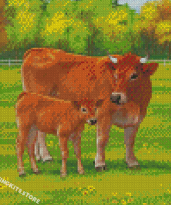 Baby Brown Cow And Mother Diamond Painting