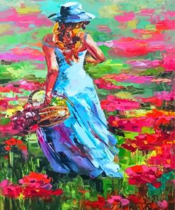 Beautiful Lady In Poppy Field Abstract Diamond Painting