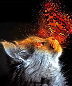 Cat With Red Butterfly Diamond Painting